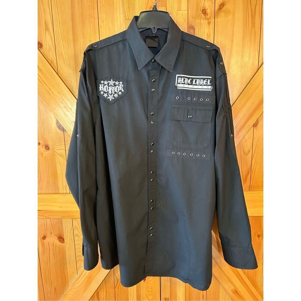 Blac Label Long Sleeve Black Shirt Snap Closure Size 2XL (0549) Read